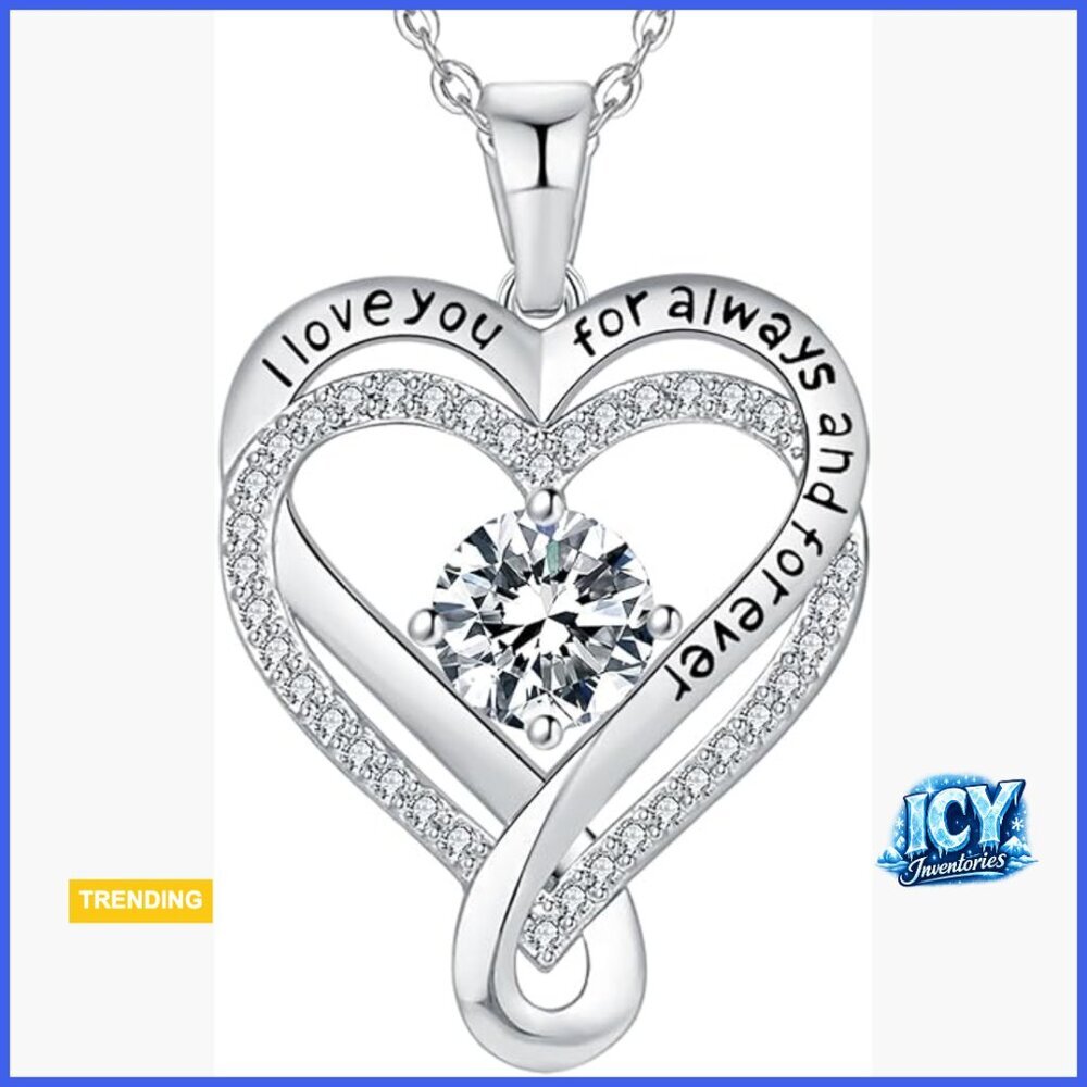 Sterling Silver Infinity Heart Birthstone Necklace with I Love You Engraving